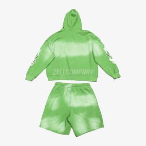 ชุดเสื้อฮู้ดดี้และกางเกงขาสั้นผู้ชายสีเขียวลายไทได – ชุดสตรีทแวร์แบบมีซิป - Product Image 2