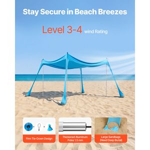 Tenda da Spiaggia Portatile con Protezione UPF50+, Altezza 6,6 Piedi, 10x10 Piedi, Gazebo Facile da Montare con 4 Sacchi di Sabbia e Pali di Stabilità - Product Image 4