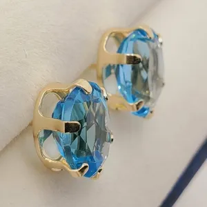 Moissanite Oval <b>Stud</b> <b>Earrings</b> 925 Silver <b>Blue</b> Gemstone Classic Prong Setting Lightweight Jewelry for Women - Product Image 1