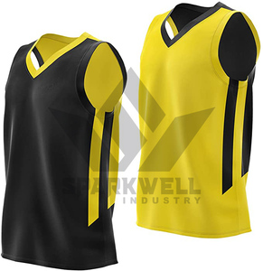 Camiseta de Baloncesto Sublimada Personalizada, Cuello en V, Sin Mangas, Poliéster que Absorbe la Humedad, Ropa Deportiva Unisex para Adultos, Color Amarillo y Negro - Product Image 6