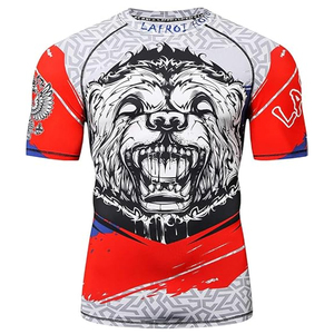 Men’s Wolf Graphic Gym <b>Compression</b> <b>Shirt</b> Quick Dry Fitness T <b>Shirt</b> MMA Rash Guard <b>Custom</b> Sublimation OEM - Product Image 1