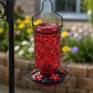 Mangeoire à colibris vintage en verre rouge avec ports floraux décoratifs, pot suspendu pour oiseaux à l'extérieur - Product Image 5
