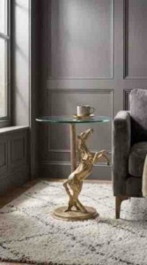 Mesa Auxiliar de Lujo con Forma de Caballito de Mar en Aluminio Dorado, Estatua de Animal Marino, Mesa Redonda para Bebidas, Decoración Costera para Sala de Estar - Product Image 6