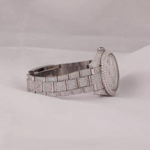 Reloj Automático con Diamantes Moissanite para Hombre y Mujer, Chapado en Blanco, Claridad VVS, Esfera Romana Totalmente Adornada, Correa de Acero Inoxidable y Aleación - Product Image 3