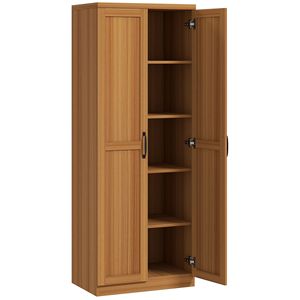 Meuble de rangement de cuisine autoportant en bois de teck cannelle avec 2 portes et 2 étagères réglables pour salle à manger - Product Image 1
