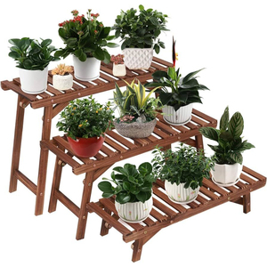 Support à plantes en bois à 3 niveaux, design luxueux, pour pots de fleurs, présentoir, organisateur de rangement autoportant pour intérieur, jardin, balcon - Product Image 6