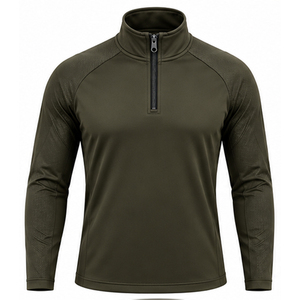 Camiseta de manga larga con cremallera de un cuarto para hombre, transpirable, elástica en 4 direcciones, que absorbe la humedad, para entrenamiento ecuestre al aire libre - Product Image 1