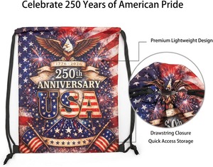 Wholesale Custom American Flag <b>Drawstring</b> <b>Backpack</b> Water Resistant Lightweight Patriotic Cinch Gym Sack For Sports Travel Bulk - Product Image 4