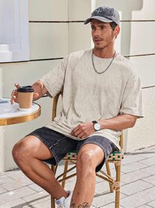 T-shirt en coton oversize pour homme, coupe décontractée, épaules tombantes, col rond, manches courtes, style urbain décontracté, mode quotidienne, effet délavé - Product Image 6