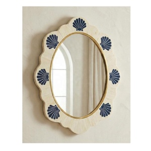Miroir mural ovale à motif géométrique, cadre en bois, miroir mural décoratif pour chambre à coucher, salon, couloir, accent décoratif - Product Image 5