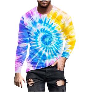 T-shirt tie-dye à manches longues pour homme, fabriqué par OEM, respirant, décontracté, doux, col rond, pour l'entraînement, le fitness, la mode en plein air, coupe ample - Product Image 3