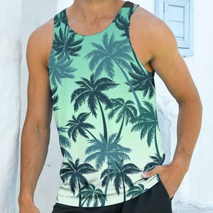 Débardeur pour homme à imprimé palmiers, col rond, décontracté, sans manches, respirant, en polyester tricoté, vêtement de sport - Product Image 5
