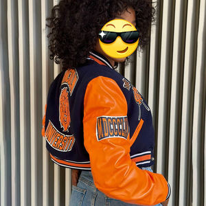 Chaqueta de Cuero PU para Mujer, Chaqueta Varsity con Logotipo Bordado, Chaqueta de Béisbol Personalizada de Poliéster para Mujer, Ropa de Calle - Product Image 2