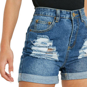 Shorts en jean déchirés taille haute pour femme, bleu délavé, coupe skinny, style décontracté, effet vieilli, pour dames - Product Image 5