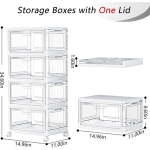 Bacs de rangement portables en plastique transparent 24QT avec couvercle et roulettes, empilables sur 4 niveaux - Product Image 2