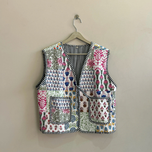 Veste matelassée en coton patchwork réversible pour femme, gilet - Product Image 1