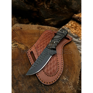 Couteau utilitaire de cowboy à lame fixe en acier raspé, manche en corne de bison, étui en cuir plat, lame pleine longueur, qualité industrielle pour la chasse - Product Image 1