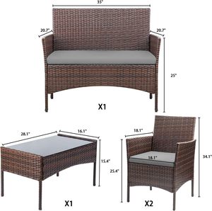 4PCS Homall Outdoor Wicker <b>Rattan</b> <b>Sofa</b> Set Patio Conversation Furniture Cushioned Seating for Garden Porch Balcony - Product Image 6
