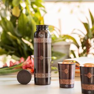 Ensemble de vaisselle en cuivre pur Indian Art Villa, finition antique, design en relief, sans BPA, anti-fuite, écologique, sans plastique - Product Image 4