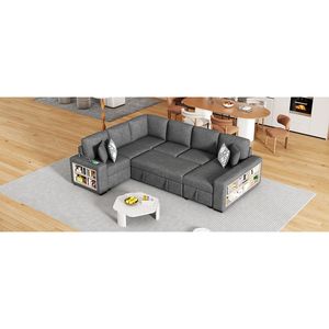 Divano Sezionale a U da 277 cm con Letto Estraibile, Due Porte USB, Chaise Longue con Vano Contenitore e Quattro Cuscini per il Soggiorno - Product Image 4