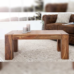 Table basse en bois moderne Vandana 100 cm, finition Sheesham marron, tiroirs, fabrication artisanale, table de salon, écologique, durable - Product Image 2