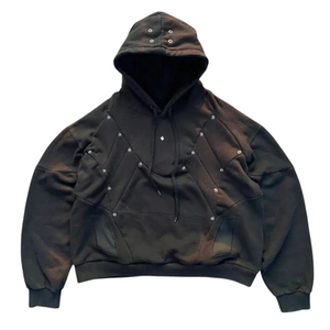 Sudadera con Capucha Extra Grande Personalizada para Hombre, Negra, de Felpa Francesa, Diseño de Parches, Manga Regular, para Otoño, Transpirable - Product Image 1