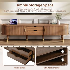 Mobile TV Mid-Century con Ante Scorrevoli in Legno Ovale Scanalato, con Stazione di Ricarica e Video per TV fino a 80 Pollici - Product Image 6