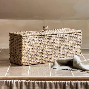 Rectangular Woven <b>Storage</b> <b>Box</b> With Lid Bohemian Style Artisan Woven Tray Elegant Home <b>Decor</b> Piece <b>For</b> Dining And Living Spaces - Product Image 1