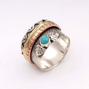 Anillo Giratorio de Larimar Natural al por Mayor, Plata de Ley 925, Hecho a Mano, con Gema, Anillo de Meditación Antiestrés para Mujer, Joyería Boho de Declaración - Product Image 1