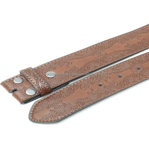 Sangle de ceinture d'outillage en cuir occidental gaufré floral sculpté à la main entièrement cousue sur mesure avec bouton-pression interchangeable pour boucle - Product Image 1