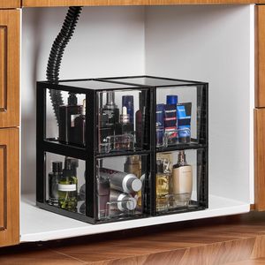 4 Pack Black Acrylic <b>Storage</b> <b>Drawers</b> Large Stackable Undersink Organizers for Bathroom Closet Easy Assembly <b>Plastic</b> B - Product Image 3