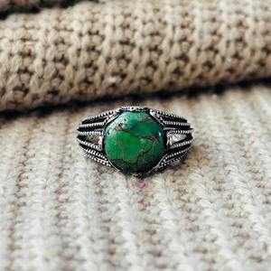 Tribal Gothic Green <b>Turquoise</b> Brass <b>Ring</b> Oxidized Silver plated Vintage Textured Wholesale <b>Ring</b> For women - Product Image 1