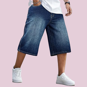 Shorts en jean cargo baggy pour homme, style charpentier, délavé effet vieilli, sans genouets, coupe skate, fabriqué sur mesure - Product Image 2