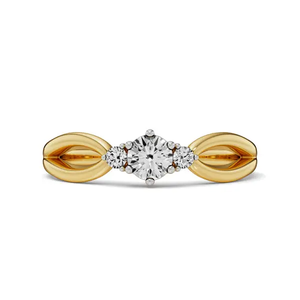 Bague de fiançailles en or jaune 14 carats avec diamant de laboratoire rond de 1,00 ct, certifié IGI, clarté VS1, couleur F, diamant CVD, sertissage trois pierres - Product Image 1