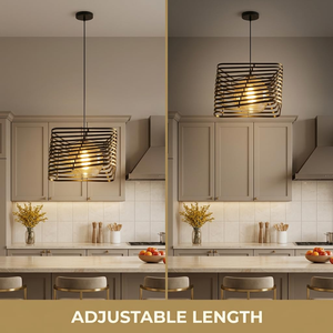Urban Loft Pendant Hanging Lamp Geometric Metal Slat Ceiling Fixture Architectural Dual Layer Chandelier for Entryway & <b>Hallway</b> - Product Image 4