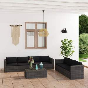 Conjunto de Muebles de Jardín de Ratán PE Gris Grande con Acero con Recubrimiento en Polvo y Vidrio, Muebles de Exterior Premium - Product Image 1