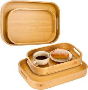 ถาดเสิร์ฟไม้ไผ่ ถาดเสิร์ฟขนาดใหญ่พร้อมหูจับและถาดไม้ไผ่รูปทรงโค้งสี่เหลี่ยมสำหรับตกแต่งบ้าน ตกแต่งออตโตมัน ตกแต่งห้องครัว - Product Image 1