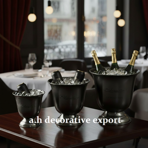 Seau à glace décoratif robuste pour champagne, refroidisseur de bouteilles de vin sur piédestal, finition bronze canon, bac à boissons pour fête avec support pour la décoration - Product Image 2