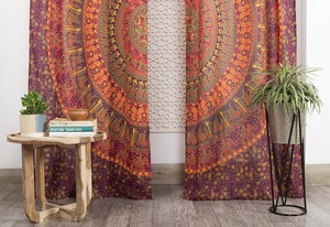Paneles de Cortina Mandala Color Granate con Diseño de Elefante, Estilo Bohemio Hindú, Artesanía Popular India - Product Image 3