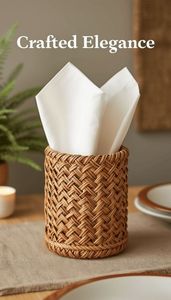 Caja de pañuelos de plástico ecológica con diseño de mimbre sintético estilo retro rústico para mesa de baño o comedor - Product Image 6