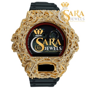 Reloj de Lujo de Alta Calidad en Acero Inoxidable Bicolor Oro Rosa con Correa de Goma, Completamente Adornado con Moissanita de la India - Product Image 3