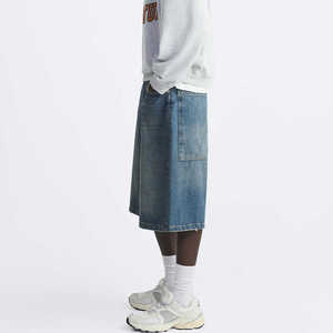 Summer Streetwear Straight Custom Jorts Baggy Distressed Dark Washed Cotton Denim Shorts Men - Product Image 3