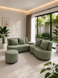 Sofá Moderno Tulip Sage para Decoración de Salas Pequeñas, Estudio o Área de Juegos, con Tela Personalizada, sin Brazos, Modelo Único - Product Image 2