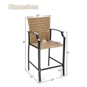 Set di 4 Sgabelli da Bar in Rattan per Patio con Cuscini Morbidi, Set da Giardino - Product Image 6