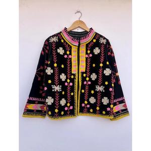 Boho Velvet Suzani Autumn Winter Cotton Reversible Eco-Friendly Embroidered Floral Handmade <b>Bomber</b> Kimono Style Festival <b>Jacket</b> - Product Image 2