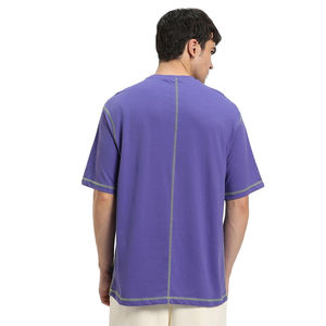 Camisetas de algodón 100% de alto gramaje para hombre, con lavado ácido, cuello redondo, costuras en contraste, logotipo personalizable, talla grande, estilo holgado, las más vendidas. - Product Image 3