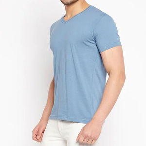 Créez Votre Propre Logo - T-shirts à Col en V à Manches Longues pour Hommes - Service OEM - 100% Coton Solide Respirant - Vêtements Casual d'Été - Product Image 4