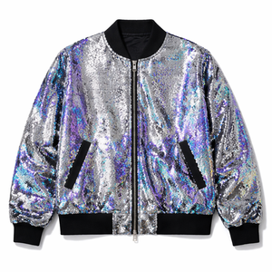Men Casual Winter Embroidered Oversized <b>Sequin</b> Bomber <b>Jacket</b> Zip Black Party Fashion Long Sleeve Thick Streetwear Shiny Club - Product Image 1