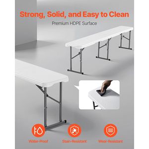 Portable 6 ft Folding <b>Bench</b> Smooth HDPE Seat <b>Plastic</b> Indoor/Outdoor Patio <b>Bench</b> for Picnic Parties Camping Dining - Product Image 3