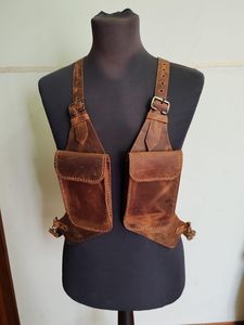 Sac à bandoulière tactique en cuir unisexe, sac à dos à bandoulière, doublure en cuir véritable, fermeture éclair, sangle détachable - Product Image 1